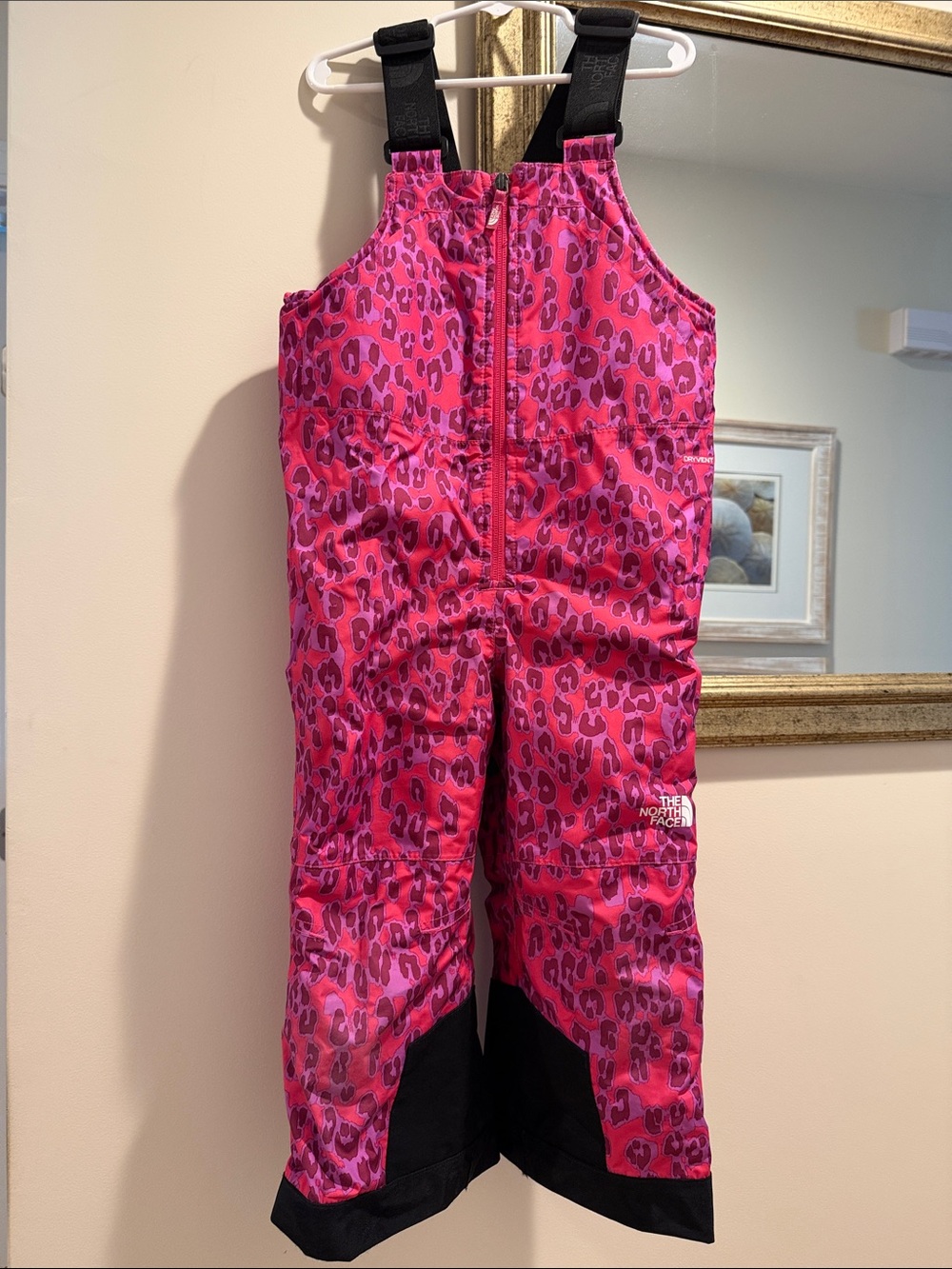 The North Face Kids Pink Leopard Print Snow Overalls